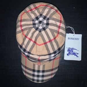 & Other Stories Tan Plaid Baker Boy Cap with Red Accents